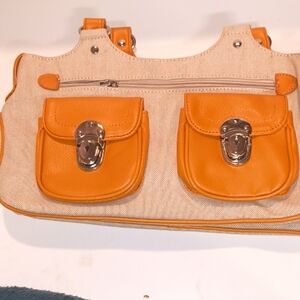 Linen Handbag with Orange Trim